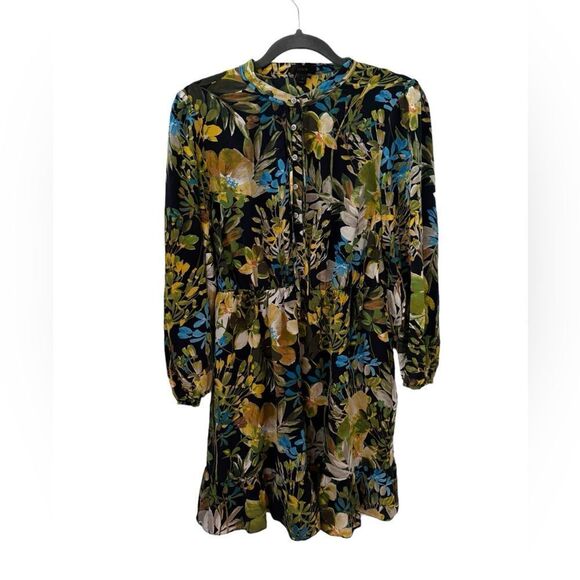 J.Crew 100% Silk Watercolor Floral Ruffle A-Line Dress Pockets size S - Picture 2 of 5